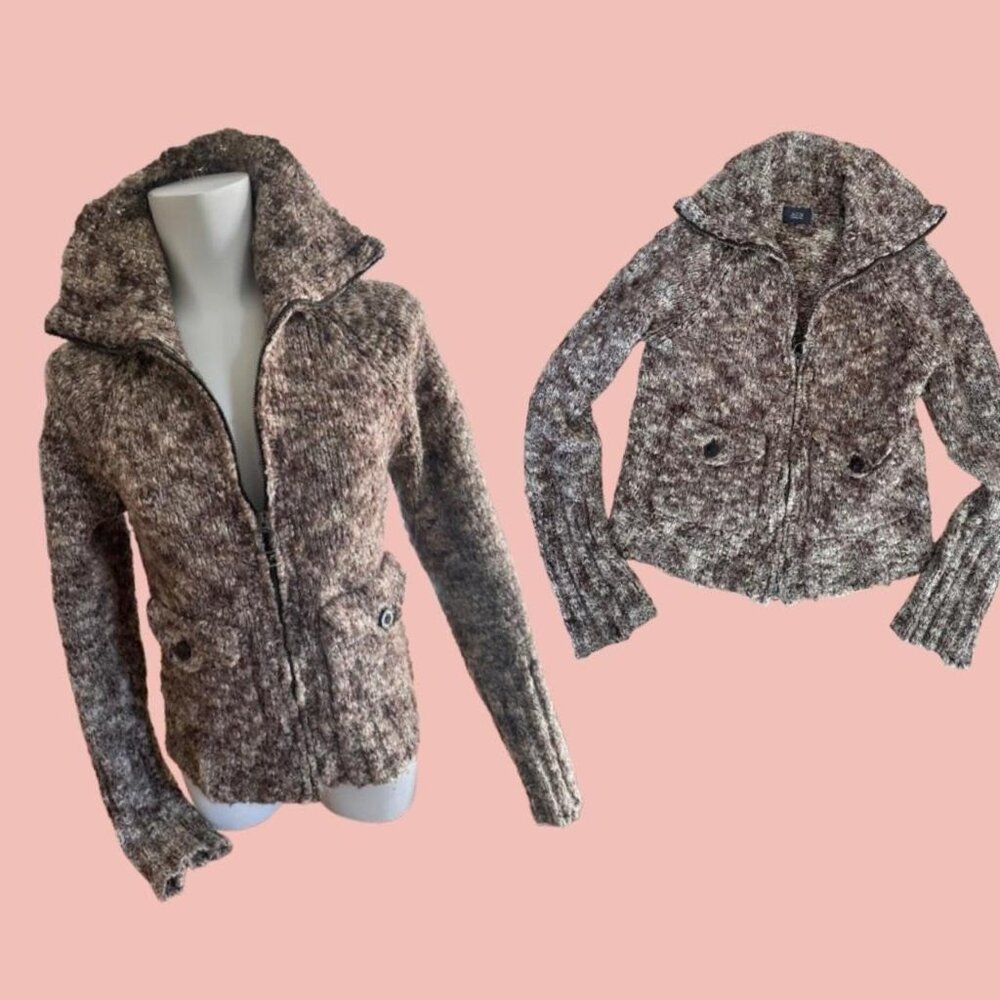 Jacob Connexion vintage zip-up knit jacket – cozy textured acrylic blend Y2K